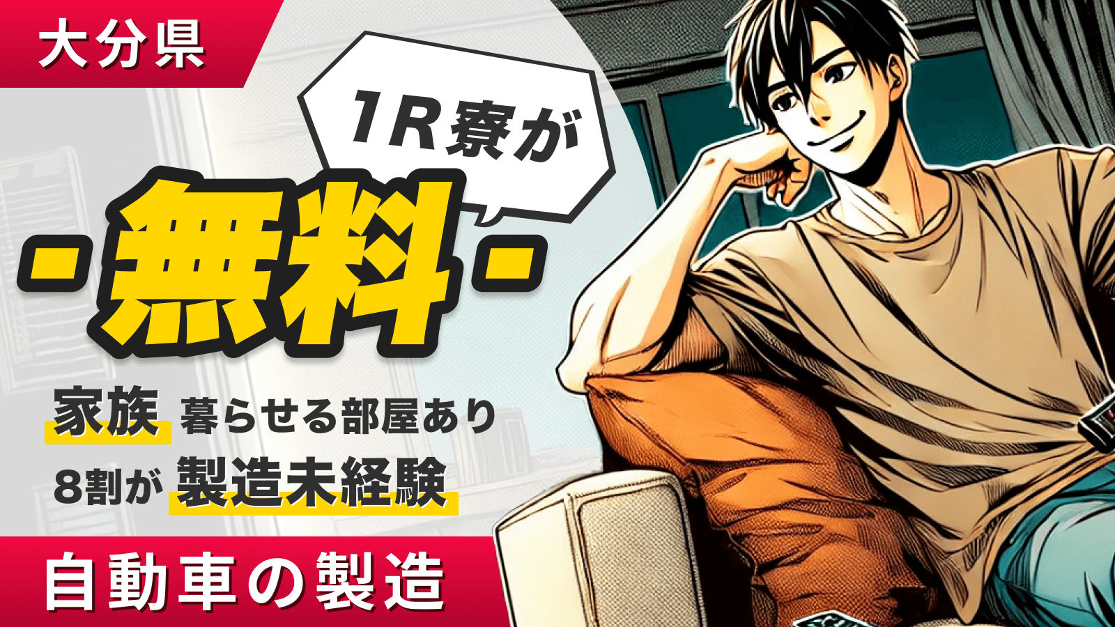 大分県｜1R寮が無料｜家族で暮らせる部屋あり｜8割が製造未経験｜自動車の製造