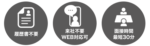 履歴書不要｜来社不要WEB対応可｜面接時間最短30分